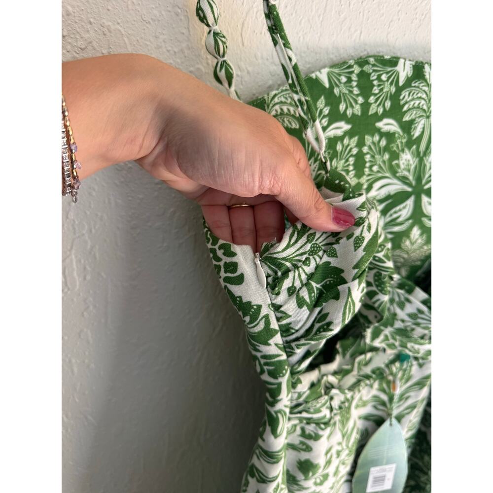 FARM RIO Delicate Tapestry Green Linen Midi Dress Size Small NEW - Picture 12 of 13